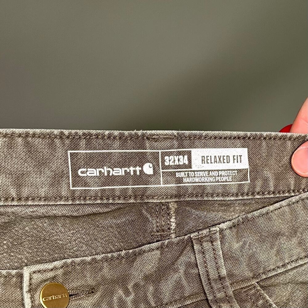 Vintage 90s Carhartt Carpenter Pants 32x34 Relaxed Fit Olive Green Canvas - Picture 5 of 5